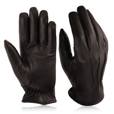 Men's Leather Police Top Quality Soft Genuine Real Driving Gloves Unlined Black