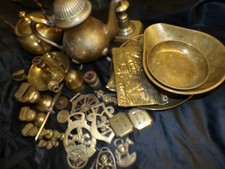 VINTAGE HEAVY BRASS ORNAMENTS WEIGHTS HORSE CANDLESTICK TEA POT 4 KGS SCRAP