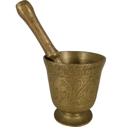 Engraved brass pestle and - brass,