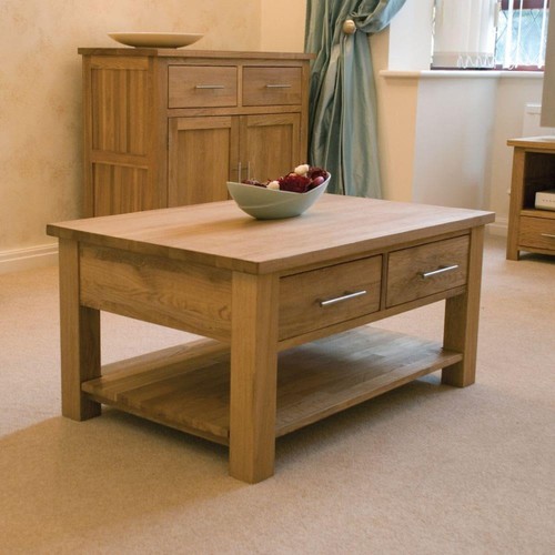 Solid oak storage coffee table - storage,