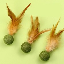 3x Magic Cat Balls Edible Kitten Catnip Feather Ball Cat Toys for Cats Lick Toy