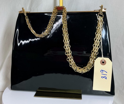 Vintage black patent handbag - black,