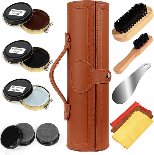 Shoe shine kit with leather - shoe,