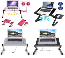 Folding Laptop Desk Table Bed Adjustable Portable Stand Tray Furniture With Fan