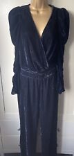 NEW Zara Navy velvet wide leg trousers & Matching  Mock Wrap Bodice Top - S