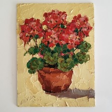 Original Geranium in a Pot Painting Flowers Art Oil Semi Abstract Modern Artwork