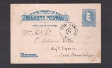 BRAZIL (25cov3 62) 1894 10 reis blue postcard to New Hamburgo 