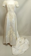 Mori Lee Ivory Wedding Dress Gown Beaded Detailing Square Neck Train UK Size 14