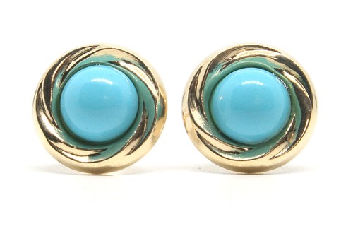 9ct gold turquoise stud round - gold,