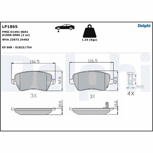 Lp1865 delphi brake pad - delphi, set