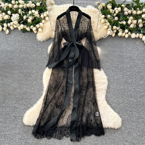 Women sheer lace kimono robe - women,