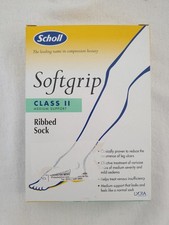 Scholl Softgrip Class 2 (II) Ribbed Sock Ex Large XL Grey Medium Support