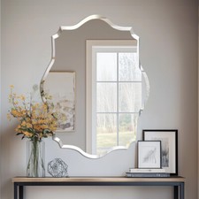 Oblong Scalloped Wall Bathroom Mirror Vanity Beveled Edge Glass Frameless Mirror