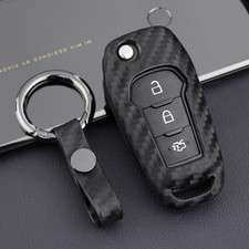 For Ford Ranger Ecosport Carbon Fiber Flip Key Case Cover Fob Chain Accessories