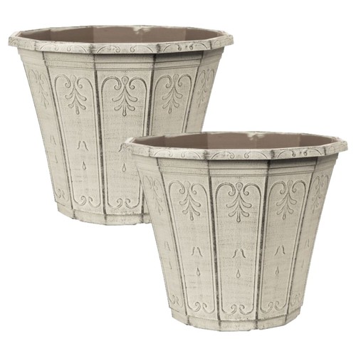 2pc round plastic grey - plastic, planter