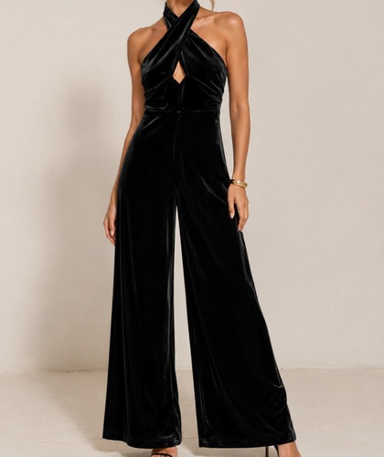 Bershka black velvet halter - velvet,