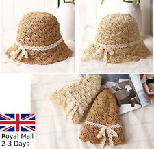 Classic Girls Ladies Summer Beach Cloche Derby Hat Wide Brim Straw Foldable