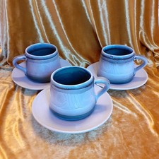 Vintage 1970s  3 Grey Celtic Newlyn Cups & Saucers Bill & Maggie Fisher