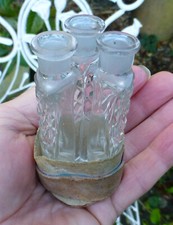 Interesting Antique Apothecary Glass Poison Bottles Triangular Cut Glass X 3