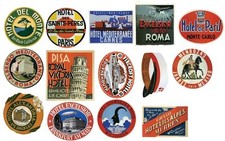 Vintage Hotel Luggage Labels - Pack of 14 Suitcase Travel UV LAMINATED STICKERS