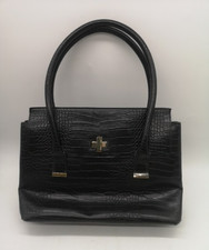 M&S Ladies Black Handbag Mock Croc Faux Leather