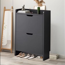 2 Drawer Shoe Rack Shoes Storage Cabinet Wooden Cupboard Organiser Holder Stand