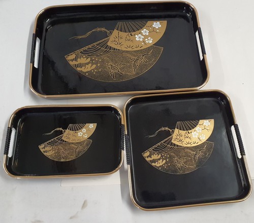 Chinese lacquered trays - lacquered, fan