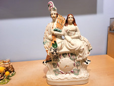 Antique Staffordshire Pearlware Flatback Figure of Scottish Couple with Clock.