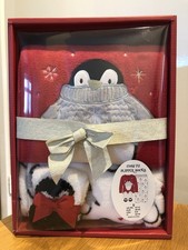 Cosy Pyjamas & Slipper Socks Set With Christmas Penguin Theme.