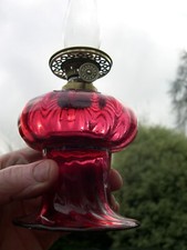 CRANBERRY RUBY GLASS MINIATURE KEROSENE OIL LAMP SPARBRENNER NIGHT LIGHT