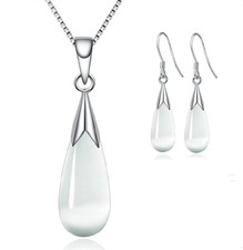 Moonstone Dangle Drop Necklace Hook Earrings 925 Sterling Silver Women Jewellery