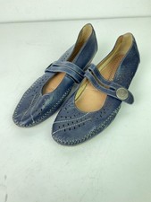 Pavers Navy Perforated Faux Leather Mary Jane Shoes Stitch Detail Button UK 8