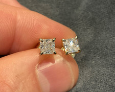 1.0 Carat LabCreated Diamond Princess Solitaire Stud Earrings 14kGold Plated 925