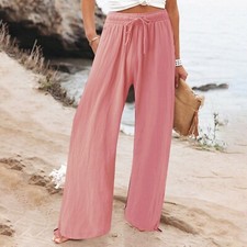 Women's Wide Leg Joggers Bottoms Plus Size Trousers Long Pants Elasticated Waist