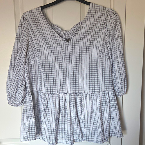Check peplum blouse bow - check,