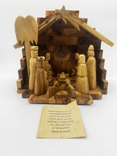 Hand Carved Olive Wood Nativity Set Bethlehem Israel Vintage Holy Land Scene Z9