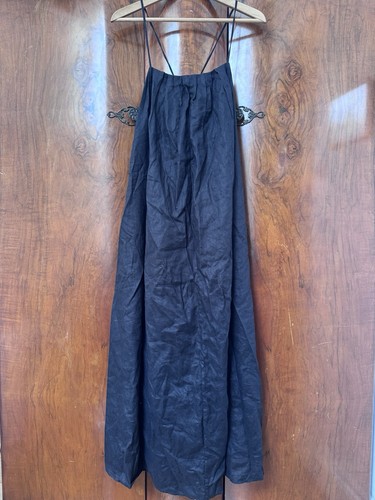 Cos black linen dress open - linen,