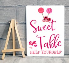A5 Sweet Table Stall Cart Sign With Easel Wedding Party - Pink / Blue 