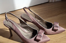 Jacques Vert Kitten Heels Stiletto Taupe Cream Bow Christmas Party UK Size 6