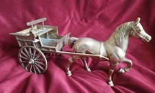 Vintage Solid Brass Carriage With Horse Heavy 2.9kg 40cm Buggy Complete Seat Vgc