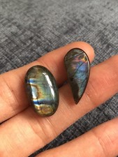 2x Labradorite & Spectrolite Cabochon Natural Gemstones Jewellery Making
