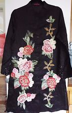 Butler & Wilson Rose's Beaded Embellished Black cotton button shirt dress medium