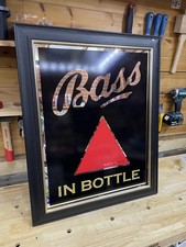 Bass Draught In Bottle Beer Mirror Pub Bar Sign Collectible Gilt Wooden Frame
