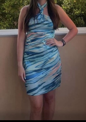 Plt blue halter neck dress - blue,