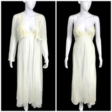 Vtg NEW Jonquil x Diane Samandi Neiman Marcus Sz L Sheer Peignoir Set Gown Robe
