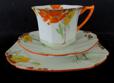 Vintage / Art Deco china tea set trio.Shelley Princess Orange Poppy .VGC. 12227