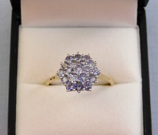 STUNNING QVC 9CT YELLOW GOLD TANZANITE FLOWER SHAPED CLUSTER RING 2.7g - SIZE V
