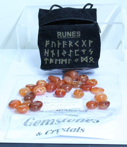 Carnelian rune set with bag - carnelian,