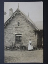Old RP Postcard of Mother & Child in Yard shows Wheel Barrow etc