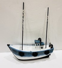 Vintage Blue & White Wooden Sailing Boat Ornament 29 cm L x 36 cm H x 11 cm W